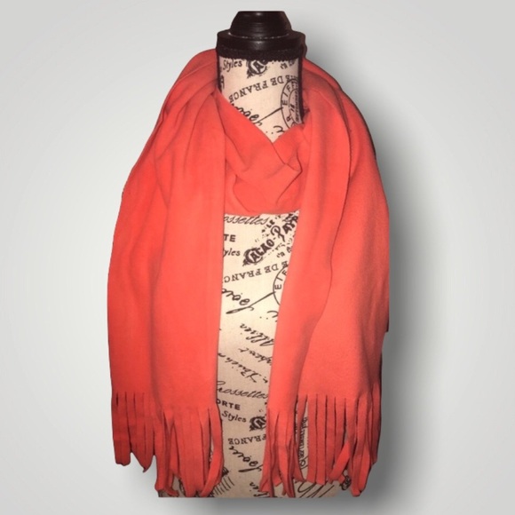 EUC Old Navy Orange Fleece Scarf w/Fringe / Length 70 Width 10 / 100% Polyester - Picture 5 of 5